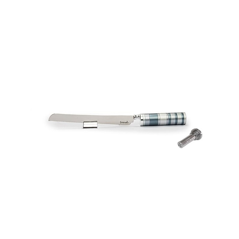 Yair Emanuel Colorful Rings Challah Knife With Mini Salt Shaker (Choic